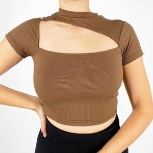 Front Cut Out Crop Top in the color BROWN